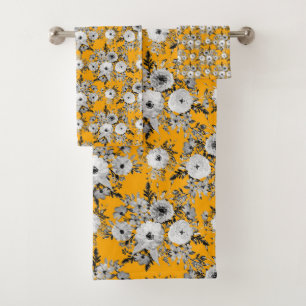 Conjunto De Toalhas Modern Saffron Cinza Branca De Aquarela Floral