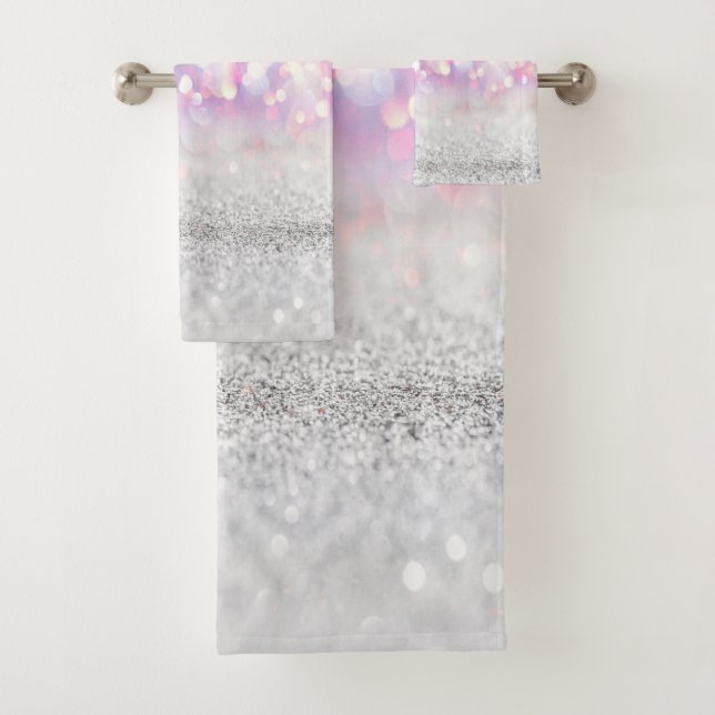 Conjunto De Toalhas Modern Silver Glitter Bokeh Rainbow (Insitu)