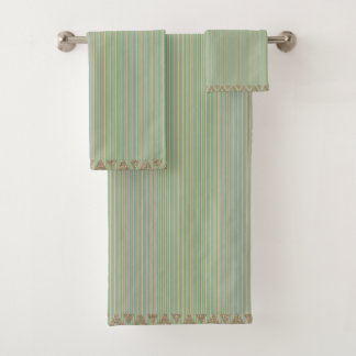 Conjunto De Toalhas Modern Stripes Green Teal Peach Gold 