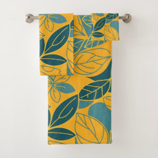 Conjunto De Toalhas Modern Teal and Gold Botanical Leaf