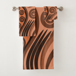 Conjunto De Toalhas Modern Terracotta Koru Fern Frond Swirls Towl Set