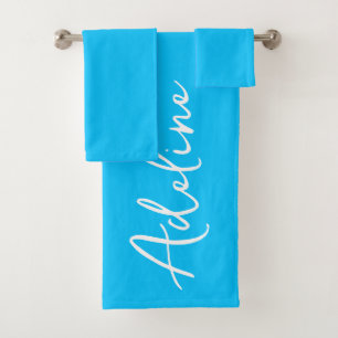 Conjunto De Toalhas Moderna Caligrafia Elétrica Blue Nome Personalizad