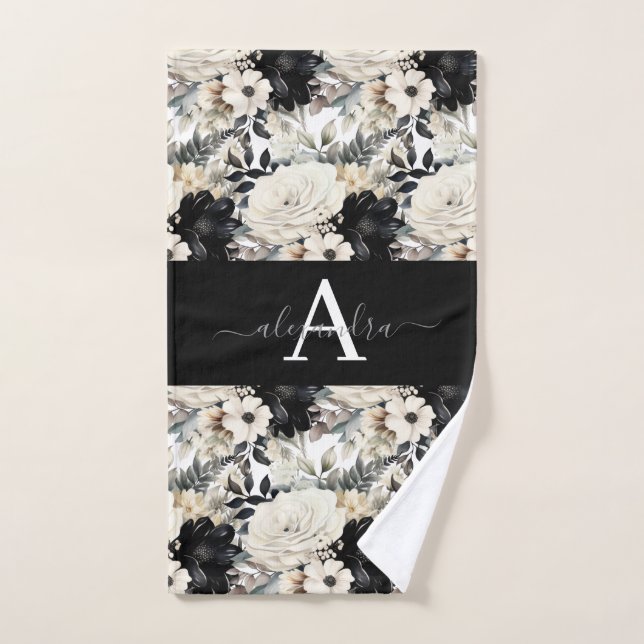 Conjunto de Toalhas Modernas Preto e Branco com Mo (Toalha de mão)
