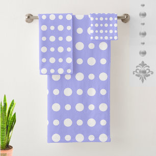 Conjunto De Toalhas Moderno Abstrato Branco Pontos Polca em Azul Claro