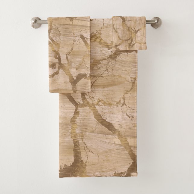 Conjunto De Toalhas Moderno Abstrato Glam Marmore Cobre Dourado Pêsseg (Insitu)