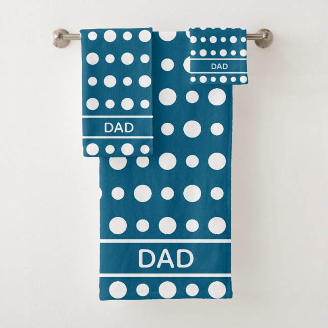 Conjunto De Toalhas Moderno Abstrato Pontos Brancos e Texto em Azul (Insitu)