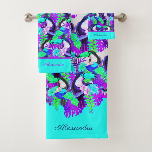 Conjunto De Toalhas Moderno Azul Toco Monograma Nome Inicial Ba (Insitu)