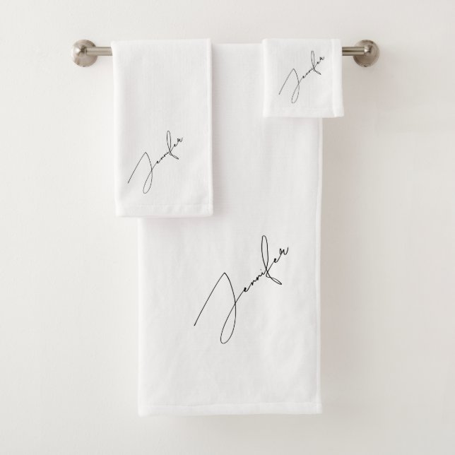 Conjunto De Toalhas Moderno Chic Nome Preto Script Branco (Insitu)