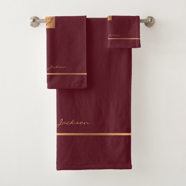 Conjunto De Toalhas Moderno garnet elegante chic monogramado listras (Insitu)
