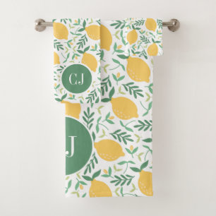 Conjunto De Toalhas Moderno Limão Citrus Amarelo Verde Deixa Monograma
