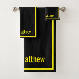 Conjunto De Toalhas Moderno Nome em Script Monograma Preto e Amarelo E