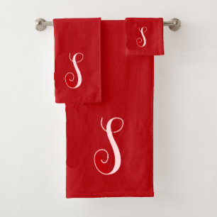 Conjunto De Toalhas Moderno Red Chic e Monograma Personalizado de Na m