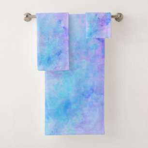 Conjunto De Toalhas Molas de Aquarelas de Púrpura e Turquesa