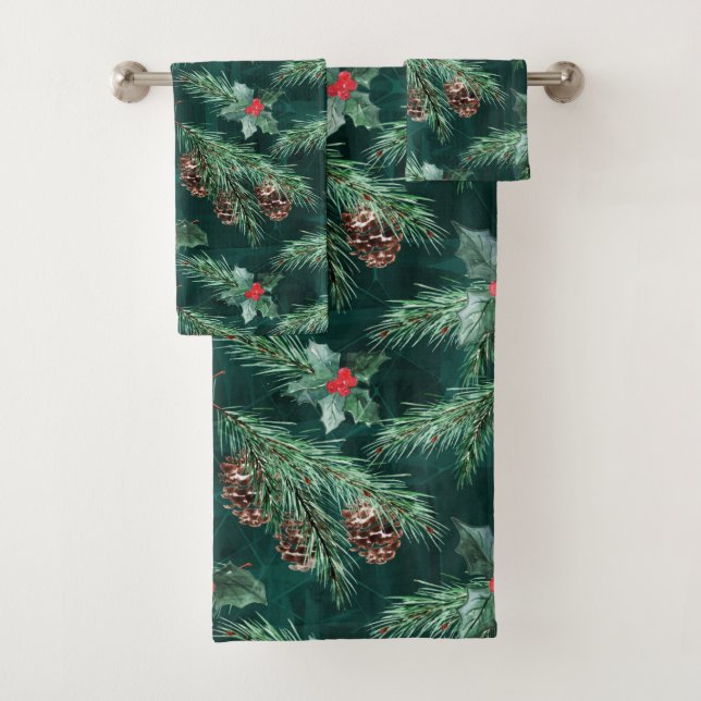 Conjunto De Toalhas Molho de Natal em aquarela com cones (Insitu)