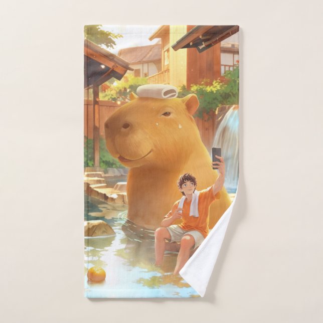 Conjunto De Toalhas Momento de Fonte Termal: Arte de Selfie de Capivar (Toalha de mão)
