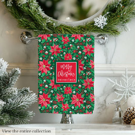 Conjunto De Toalhas Monogram hot red magenta green preppy Christmas