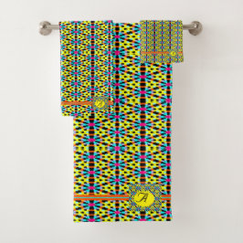 Conjunto De Toalhas Monograma Amarelo Brilho/Aqua/Stripes/triângulos v