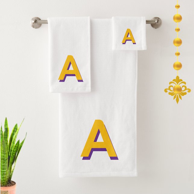 Conjunto De Toalhas Monograma Amarelo Dourado em Branco (Criador carregado)