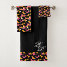 Monograma Animal Impresso Rosa Laranja Preto