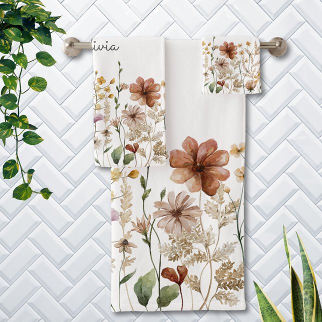 Conjunto De Toalhas Monograma Aquarela Floral Bonito (In situ)