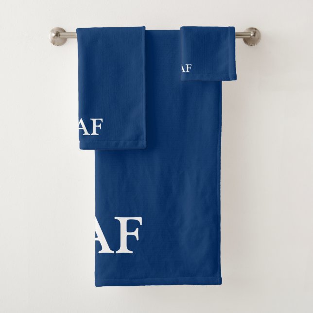 Conjunto De Toalhas Monograma Azul Marinho e Branco  (Insitu)