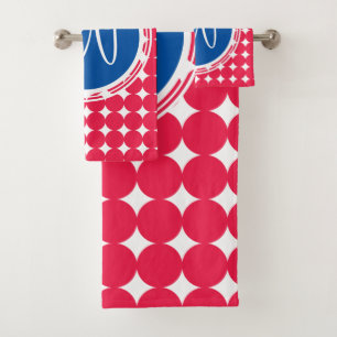 Conjunto De Toalhas Monograma azul & vermelho das bolinhas