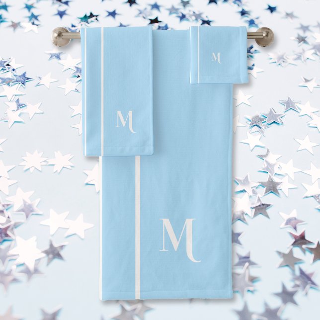 Conjunto De Toalhas Monograma Blue Racing Boys Crianças (Monogram Baby Blue White Racing Stripes Boys Kids Bath Towel Set)