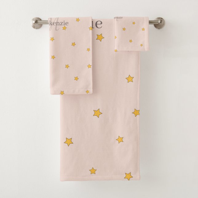 Conjunto De Toalhas Monograma Blush Pink Lucky Stars Nome Personalizad (Insitu)