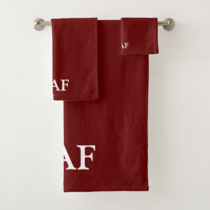 Conjunto De Toalhas Monograma Borgonha Maroon Vermelho Escuro Branco