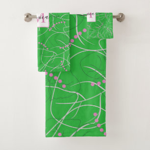 Conjunto De Toalhas Monograma branco cor-de-rosa verde Abstrato modern