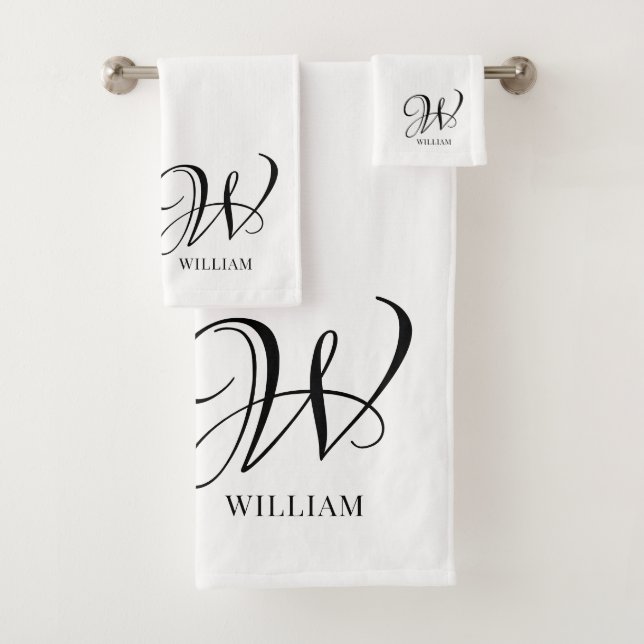 Conjunto De Toalhas Monograma Branco Personalizado Inicial (Insitu)