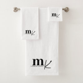 Conjunto De Toalhas Monograma branco preto minimalista moderno