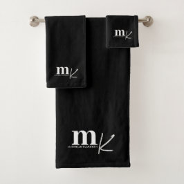 Conjunto De Toalhas Monograma branco preto minimalista moderno