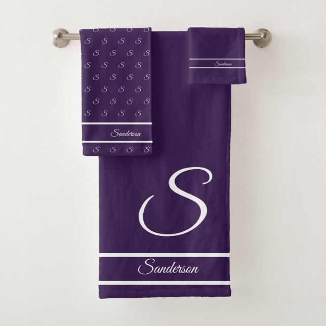 Conjunto De Toalhas Monograma branco roxo Na moda escuro moderno (Insitu)