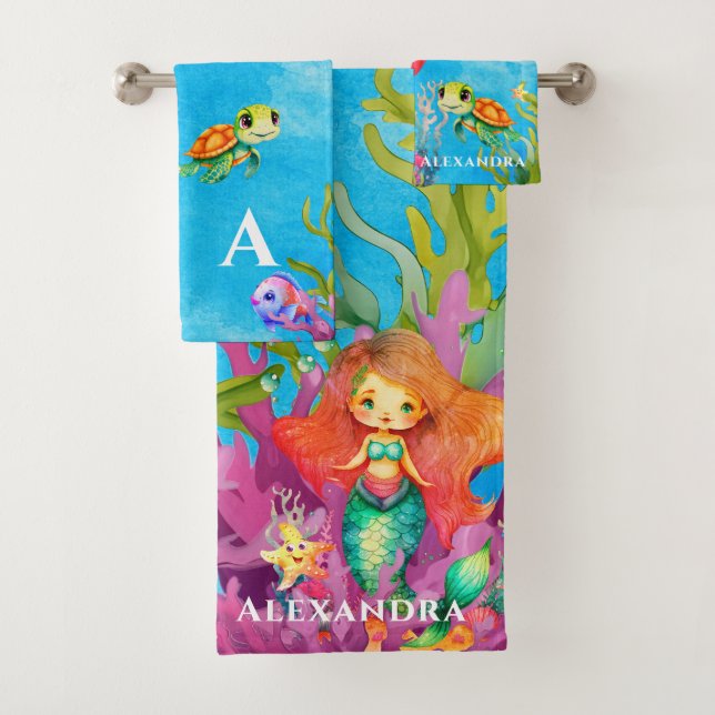 Conjunto De Toalhas Monograma Cinto Tartaruga do Mar Sereia (Insitu)