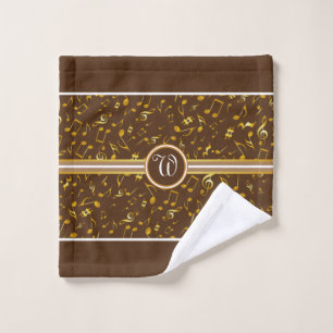 Conjunto De Toalhas Monograma clássico com notas de música Douradas 