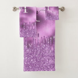 Conjunto De Toalhas Monograma com brilho de violeta púrpura púrpura