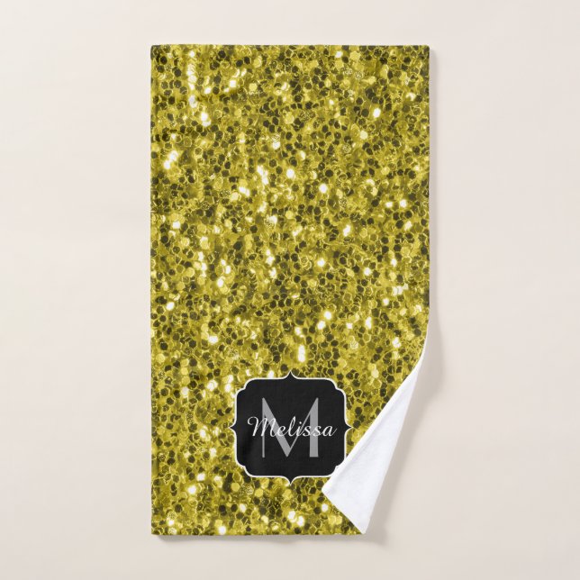 Conjunto De Toalhas Monograma com brilho falso amarelo dourado escuro (Toalha de mão)