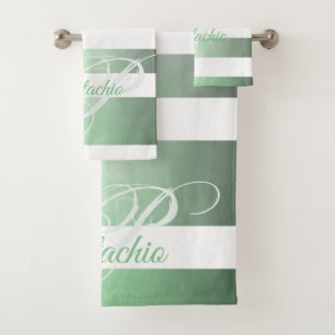 Conjunto De Toalhas Monograma com risca de pistachio