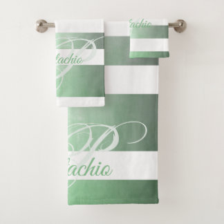 Conjunto De Toalhas Monograma com risca de pistachio