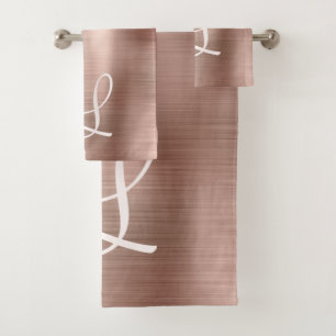 Conjunto De Toalhas Monograma cor-de-rosa com Rosa Dourado