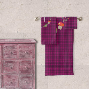Conjunto De Toalhas Monograma cor-de-rosa escocês do Tartan da