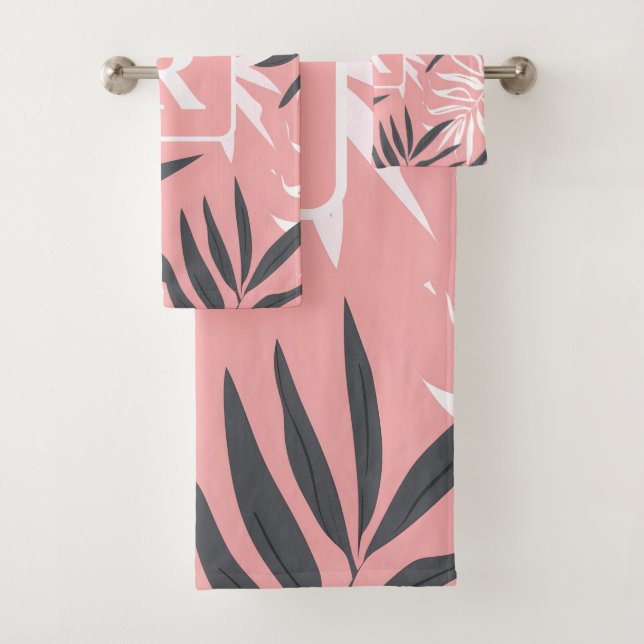 Conjunto De Toalhas Monograma cor-de-rosa-hibísco tropical personaliza (Insitu)