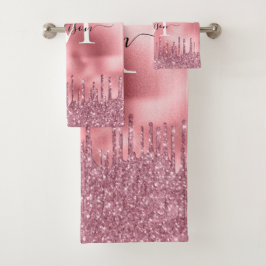 Conjunto De Toalhas Monograma Cujo Linho Metálico Espelho Cor-de-rosa 
