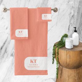 Conjunto De Toalhas Monograma das Iniciais Mínimas Modernas de Peach