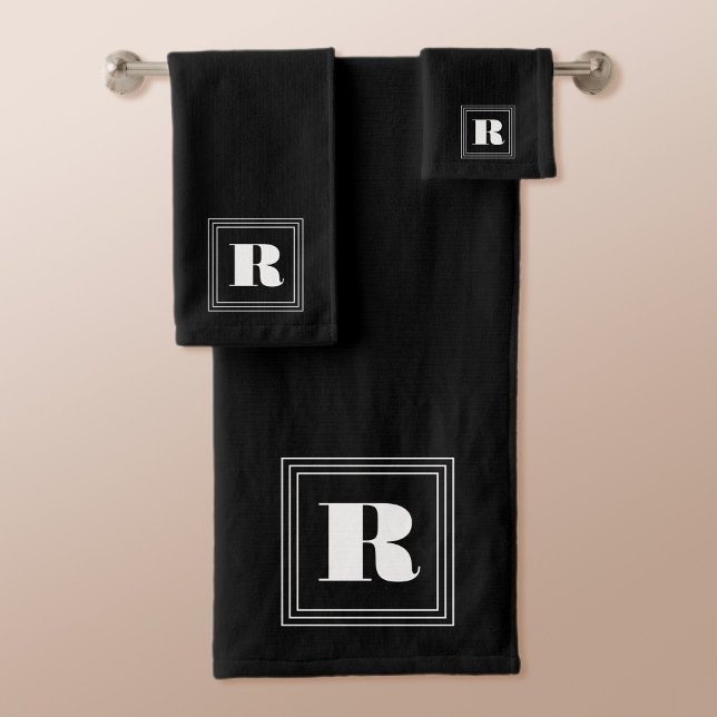 Conjunto De Toalhas Monograma de 3 Quadros | Preto e branco (Criador carregado)