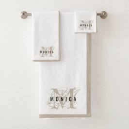 Conjunto De Toalhas Monograma de Beige Moderno Russo Chic