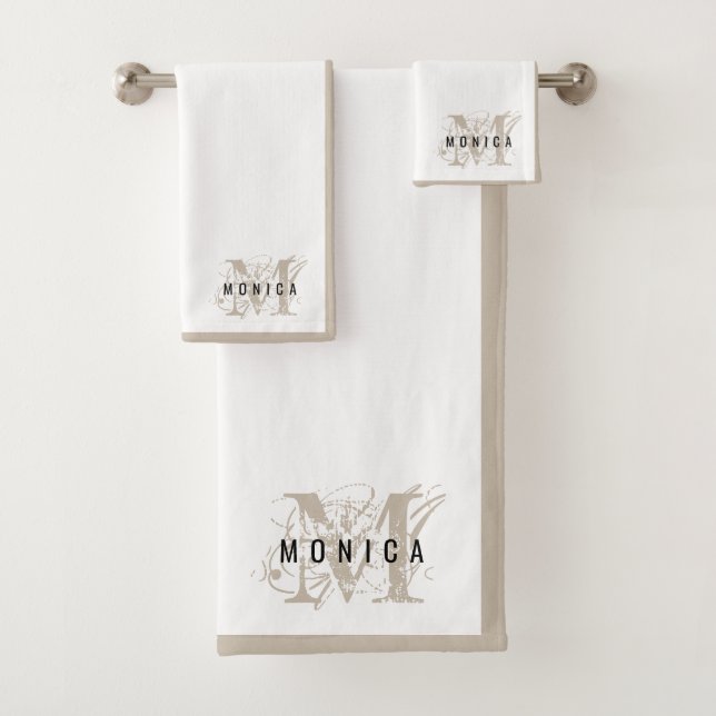 Conjunto De Toalhas Monograma de Beige Moderno Russo Chic (Insitu)