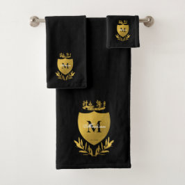 Conjunto De Toalhas Monograma de blindagem Real Black & Dourada