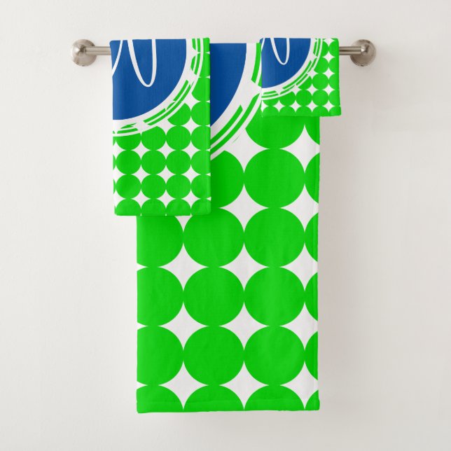 Conjunto De Toalhas Monograma de Bolinhas Azul e Verde (Insitu)